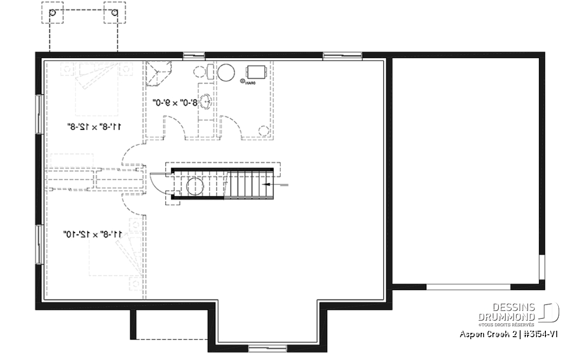 Sous-sol - Plan de maison plain-pied avec garage et 2 chambres, salle de lavage au rez-de-chaussée, vestibule fermé - Aspen Creek 2