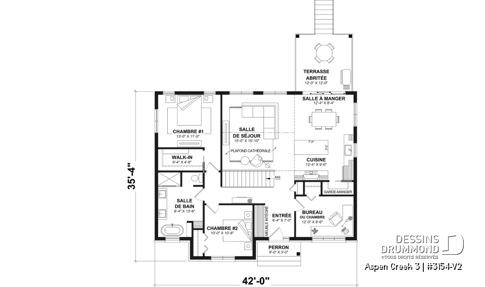 Rez-de-chaussée - Plan de maison plain-pied Farmhouse, bureau, jusqu’à 5 chambres, sous-sol aménagé optionnel ($) - Aspen Creek 3