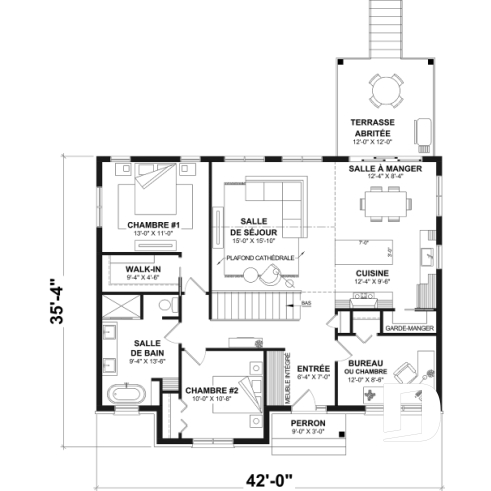 Rez-de-chaussée - Plan de maison plain-pied Farmhouse, bureau, jusqu’à 5 chambres, sous-sol aménagé optionnel ($) - Aspen Creek 3