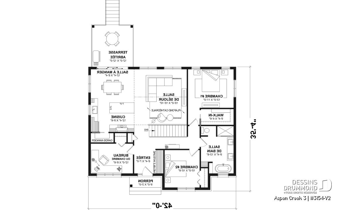 Rez-de-chaussée - Plan de maison plain-pied Farmhouse, bureau, jusqu’à 5 chambres, sous-sol aménagé optionnel ($) - Aspen Creek 3