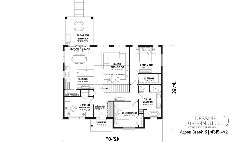 Rez-de-chaussée - Plan de maison plain-pied Farmhouse, bureau, jusqu’à 5 chambres, sous-sol aménagé optionnel ($) - Aspen Creek 3