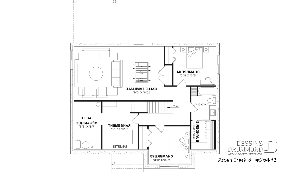 Sous-sol aménagé (Optionel $) - Plan de maison plain-pied Farmhouse, bureau, jusqu’à 5 chambres, sous-sol aménagé optionnel ($) - Aspen Creek 3