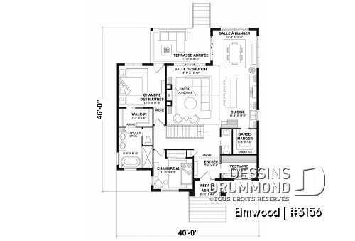 Rez-de-chaussée - Plain-pied avec sous-sol aménagé, suite des parents au rez-de-chaussée, terrasse abritée et plafond cathédral - Elmwood