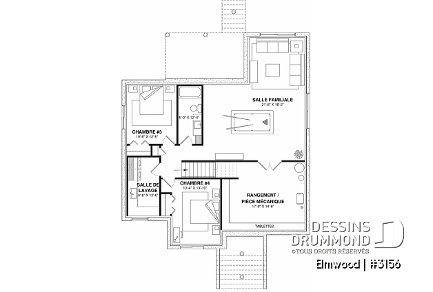 Sous-sol - Plain-pied avec sous-sol aménagé, suite des parents au rez-de-chaussée, terrasse abritée et plafond cathédral - Elmwood