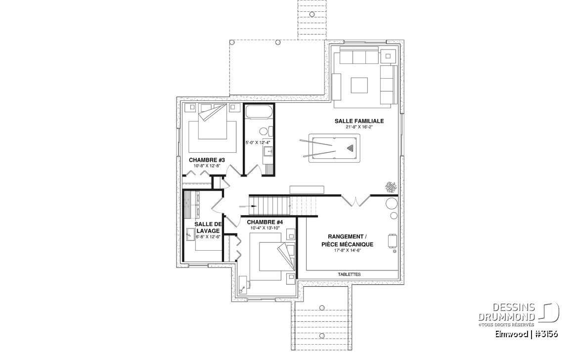 Sous-sol aménagé (Optionel $) - Plain-pied avec sous-sol aménagé optionnel ($), suite des parents au rdc, terrasse abritée, plafond cathédral - Elmwood