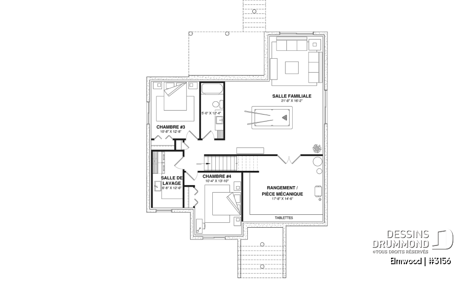 Sous-sol aménagé (Optionel $) - Plain-pied avec sous-sol aménagé optionnel ($), suite des parents au rdc, terrasse abritée, plafond cathédral - Elmwood
