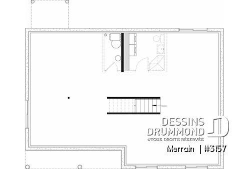 Sous-sol - Modèle de maison plain-pied avec 3 chambres au rez-de-chaussée, sous-sol sorti de terre, non-fini à aménager - Merrain 