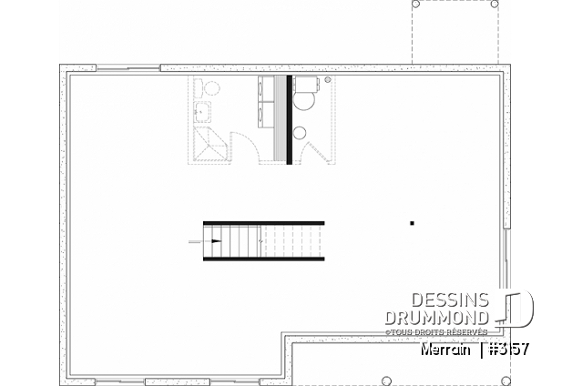 Sous-sol - Modèle de maison plain-pied avec 3 chambres au rez-de-chaussée, sous-sol sorti de terre, non-fini à aménager - Merrain 