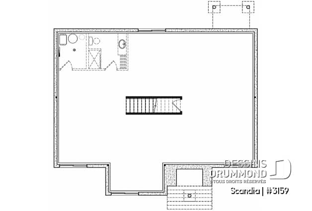 Sous-sol - Plan de plain-pied 3 chambres, cuisine avec garde-manger, vestiaire d'entrée, salle de lavage au premier - Scandia