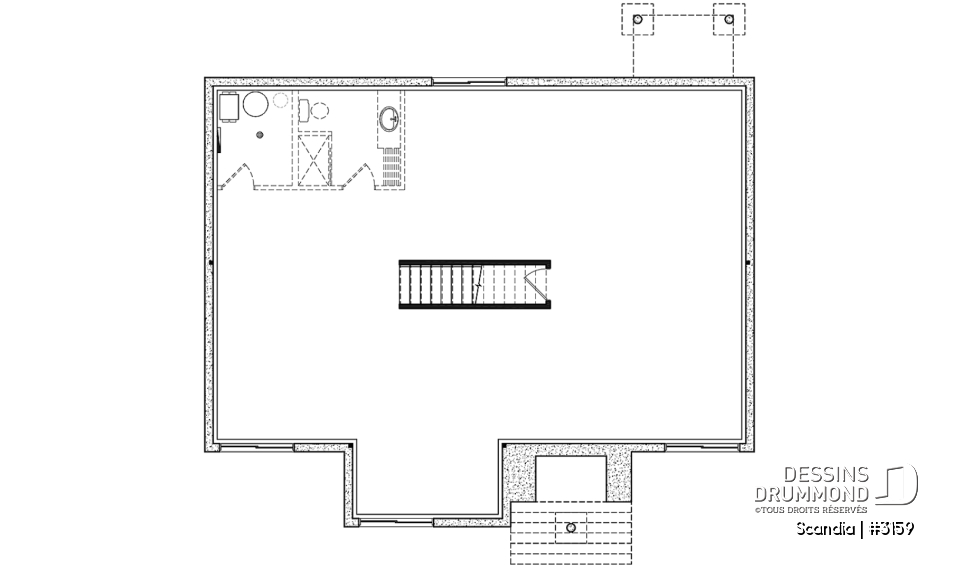 Sous-sol aménageable - Plan de plain-pied 3 chambres, cuisine avec garde-manger, vestiaire d'entrée, salle de lavage au premier - Scandia