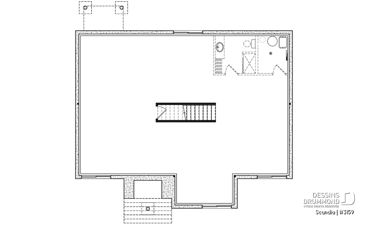 Sous-sol aménageable - Plan de plain-pied 3 chambres, cuisine avec garde-manger, vestiaire d'entrée, salle de lavage au premier - Scandia