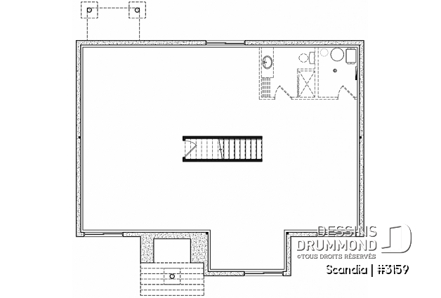Sous-sol aménageable - Plan de plain-pied 3 chambres, cuisine avec garde-manger, vestiaire d'entrée, salle de lavage au premier - Scandia