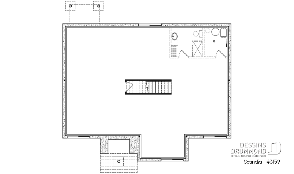 Sous-sol aménageable - Plan de plain-pied 3 chambres, cuisine avec garde-manger, vestiaire d'entrée, salle de lavage au premier - Scandia