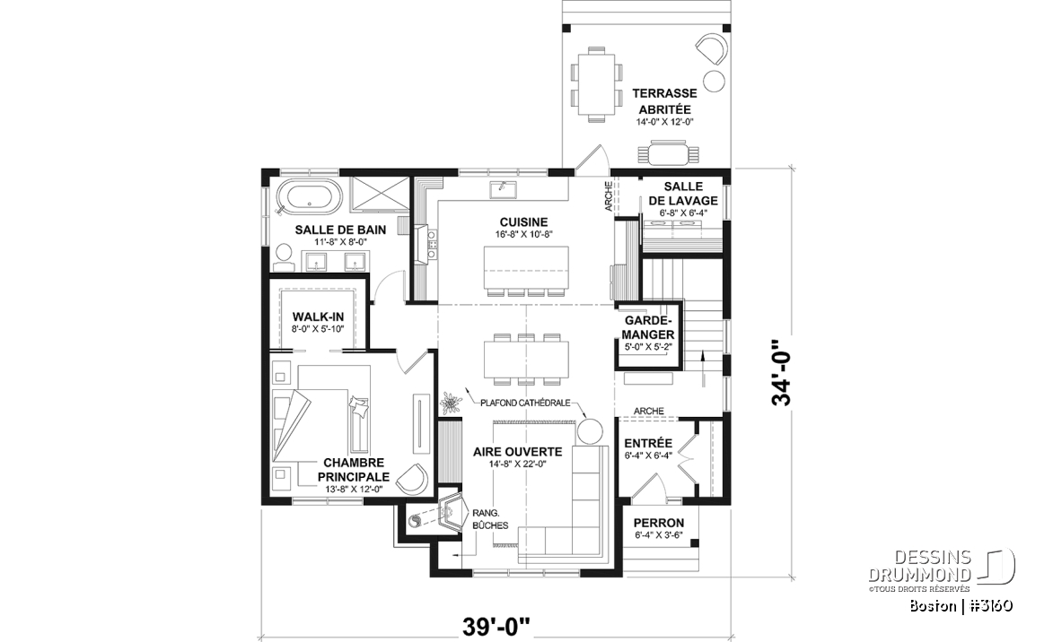 Rez-de-chaussée - Plain-pied de style américain BOSTON – plafonds 10’, foyer chaleureux et sous-sol modulable - Boston