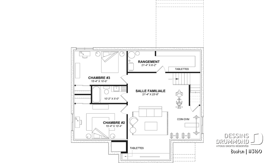 Sous-sol aménagé (Optionel $) - Plain-pied de style américain BOSTON – plafonds 10’, foyer chaleureux et sous-sol modulable - Boston
