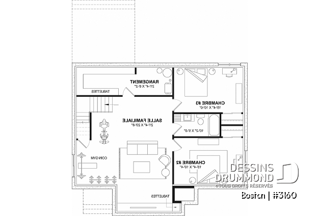 Sous-sol aménagé (Optionel $) - Plain-pied de style américain BOSTON – plafonds 10’, foyer chaleureux et sous-sol modulable - Boston