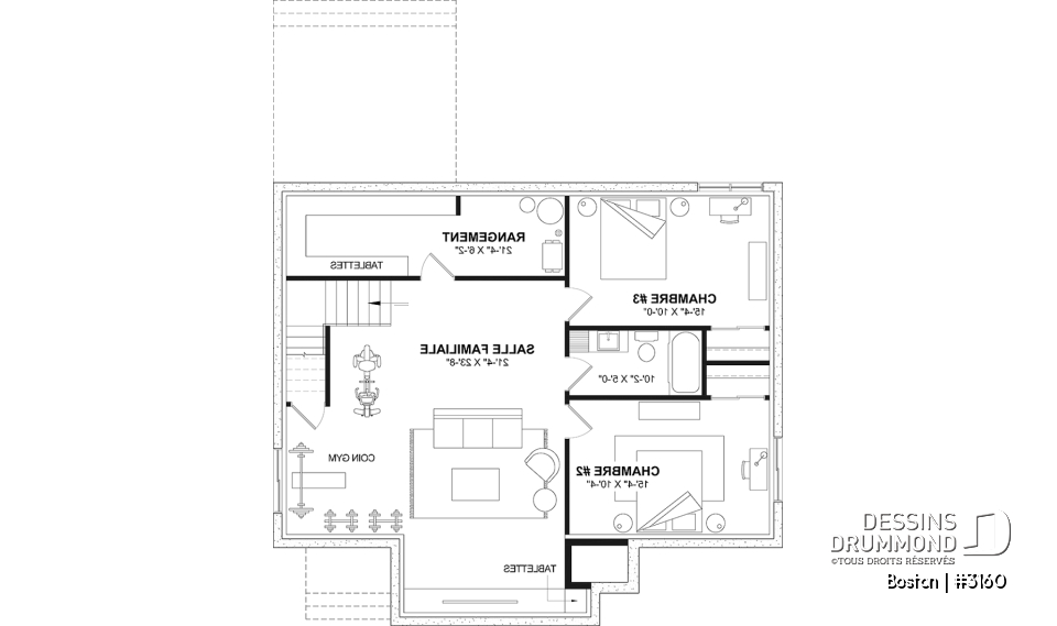 Sous-sol aménagé (Optionel $) - Plain-pied de style américain BOSTON – plafonds 10’, foyer chaleureux et sous-sol modulable - Boston