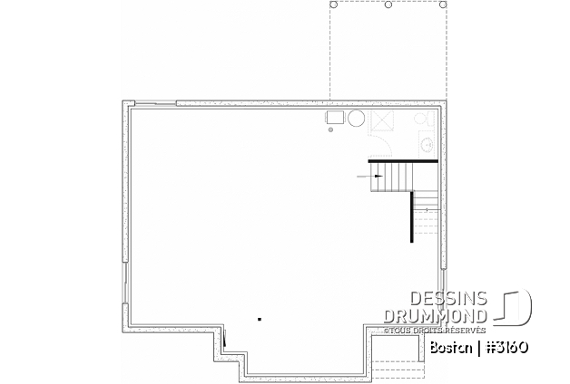Sous-sol aménageable du plan de maison unifamiliale 3160 Sous-sol aménageable - Plain-pied de style américain BOSTON – plafonds 10’, foyer chaleureux et sous-sol modulable - Boston