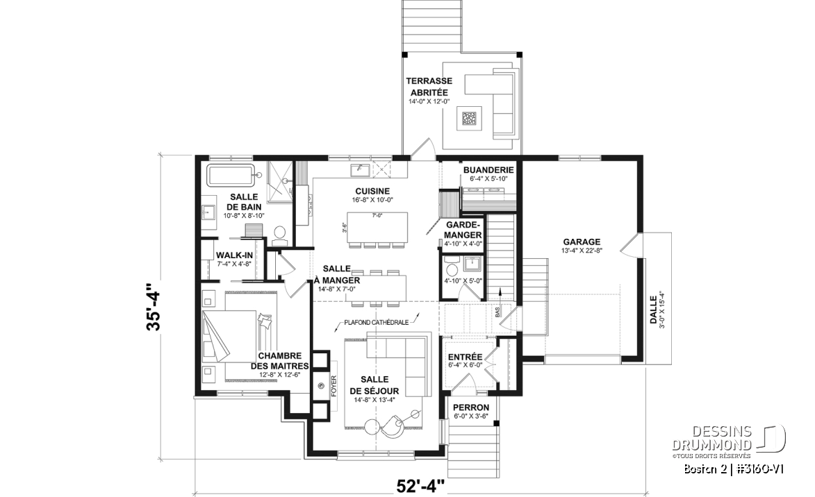 Rez-de-chaussée - Plan de plain-pied haut de gamme avec garage, possibilité de 4 chambres, plafond cathédral et suite parentale - Boston 2