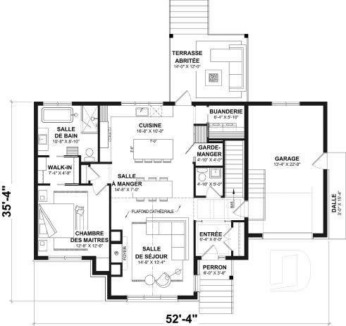 Rez-de-chaussée - Plan de plain-pied haut de gamme avec garage, possibilité de 4 chambres, plafond cathédral et suite parentale - Boston 2