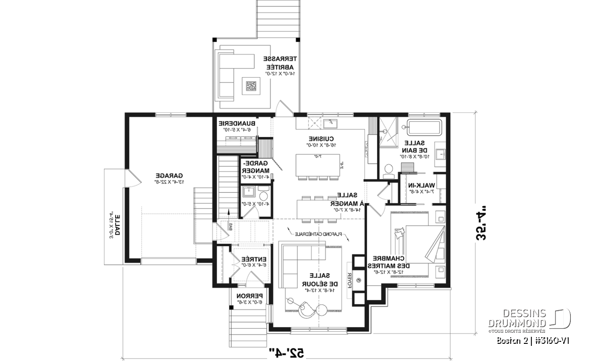 Rez-de-chaussée - Plan de plain-pied haut de gamme avec garage, possibilité de 4 chambres, plafond cathédral et suite parentale - Boston 2