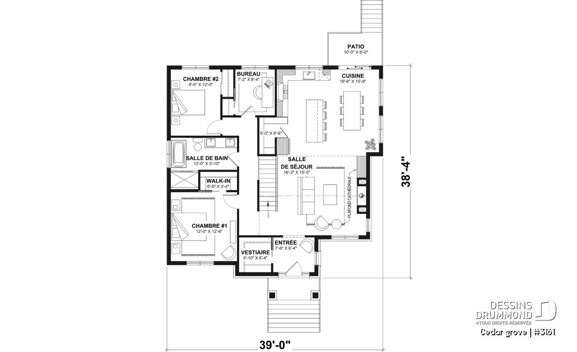 Rez-de-chaussée - Modèle de maison plain-pied, sous-sol aménagé optionnel ($), 2 à 4 chambres, bureau, garde-manger, vestiaire - Cedar grove