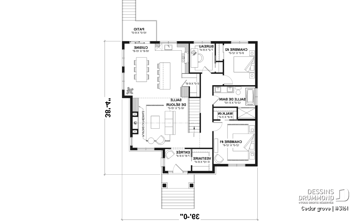 Rez-de-chaussée - Modèle de maison plain-pied, sous-sol aménagé optionnel ($), 2 à 4 chambres, bureau, garde-manger, vestiaire - Cedar grove