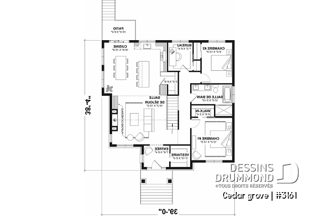 Rez-de-chaussée du plan de maison unifamiliale 3161 Rez-de-chaussée - Modèle de maison plain-pied, sous-sol aménagé optionnel ($), 2 à 4 chambres, bureau, garde-manger, vestiaire - Cedar grove