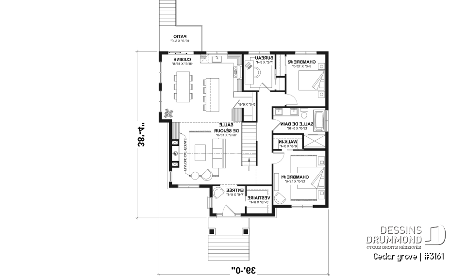 Rez-de-chaussée - Modèle de maison plain-pied, sous-sol aménagé optionnel ($), 2 à 4 chambres, bureau, garde-manger, vestiaire - Cedar grove