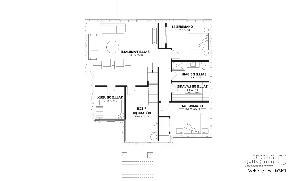 Sous-sol aménagé (Optionel $) - Modèle de maison plain-pied, sous-sol aménagé optionnel ($), 2 à 4 chambres, bureau, garde-manger, vestiaire - Cedar grove