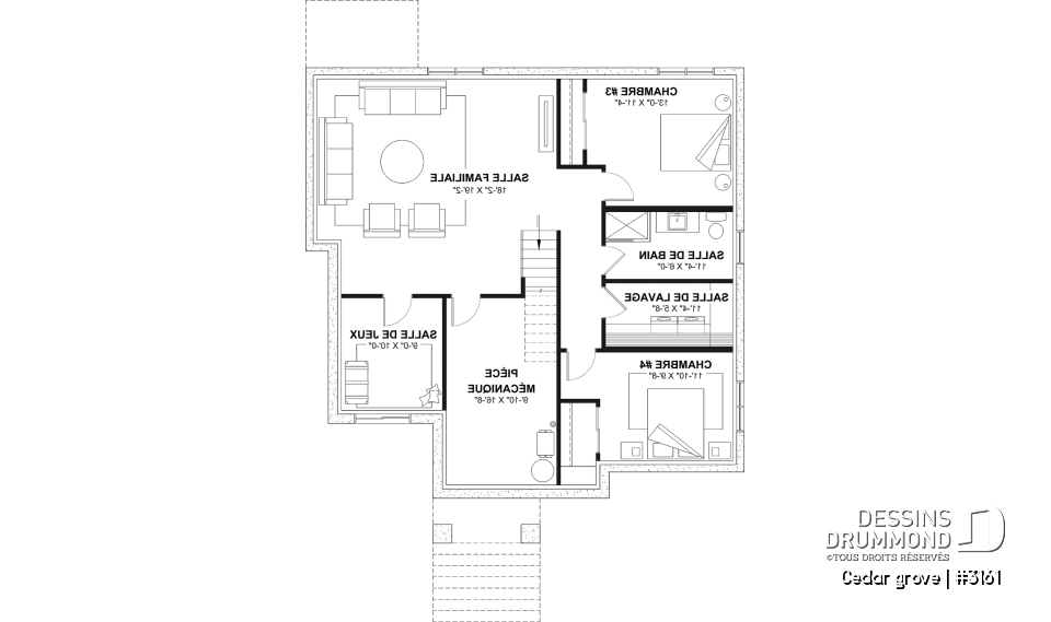 Sous-sol aménagé (Optionel $) - Modèle de maison plain-pied, sous-sol aménagé optionnel ($), 2 à 4 chambres, bureau, garde-manger, vestiaire - Cedar grove