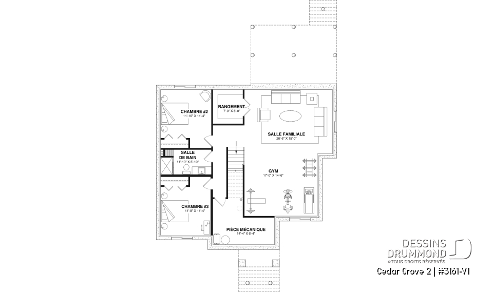 Sous-sol aménagé (Optionel $) - Maison farmhouse compacte à aire ouverte, plafond cathédral et sous-sol aménagé optionnel - Cedar Grove 2