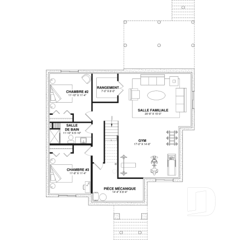 Sous-sol aménagé (Optionel $) - Maison farmhouse compacte à aire ouverte, plafond cathédral et sous-sol aménagé optionnel - Cedar Grove 2