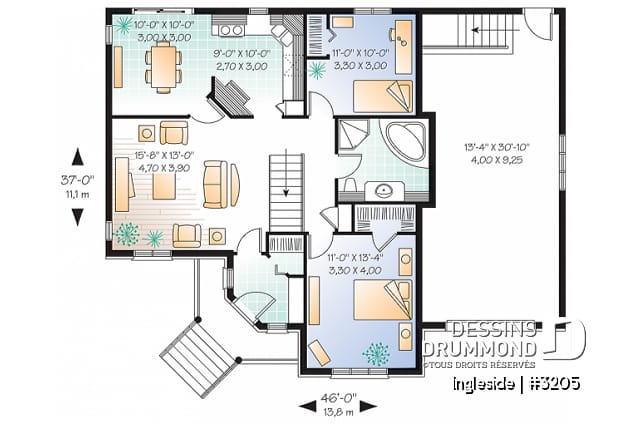 Rez-de-chaussée - Plan de plain-pied 2 chambres, garage, vestibule fermé et accès au sous-sol du garage - Ingleside