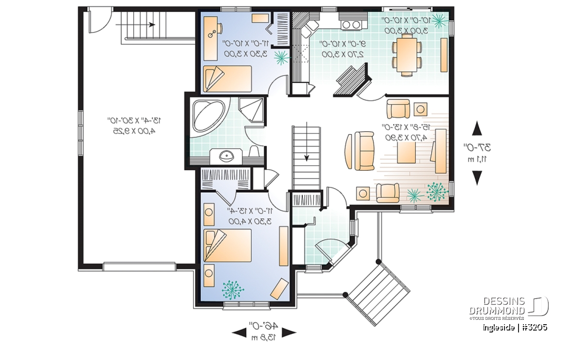 Rez-de-chaussée - Plan de plain-pied 2 chambres, garage, vestibule fermé et accès au sous-sol du garage - Ingleside