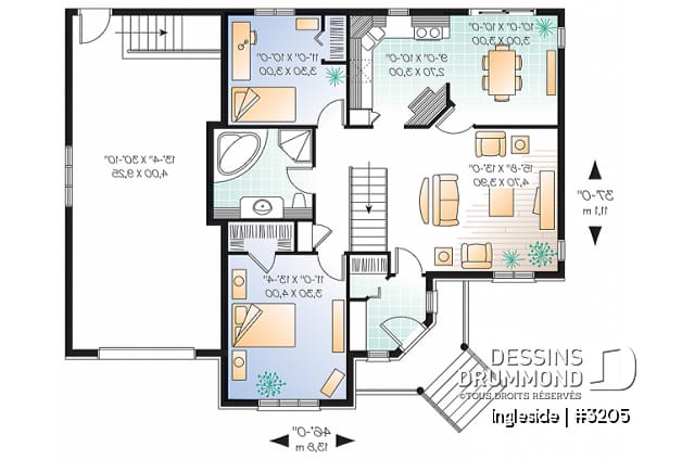 Rez-de-chaussée - Plan de plain-pied 2 chambres, garage, vestibule fermé et accès au sous-sol du garage - Ingleside