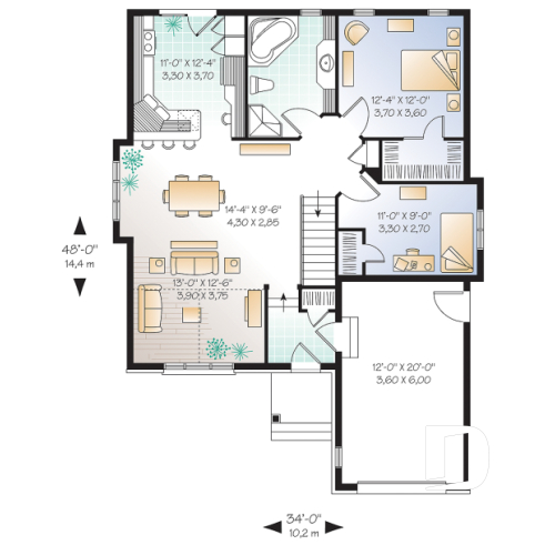 Rez-de-chaussée - Plan de maison plain-pied european, belle chambre des maîtres avec walk-in, cathédrale au salon, garage - Cornwell