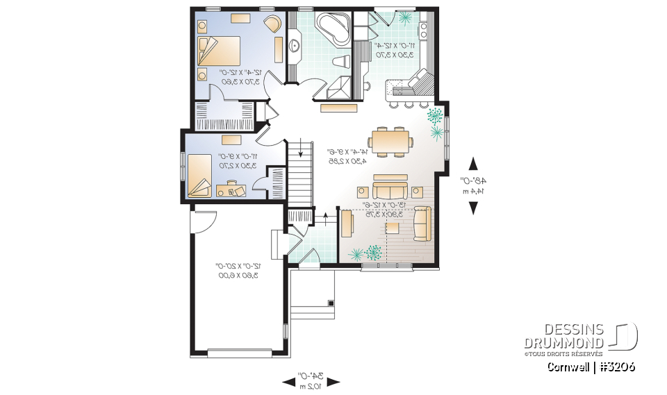 Rez-de-chaussée - Plan de maison plain-pied european, belle chambre des maîtres avec walk-in, cathédrale au salon, garage - Cornwell