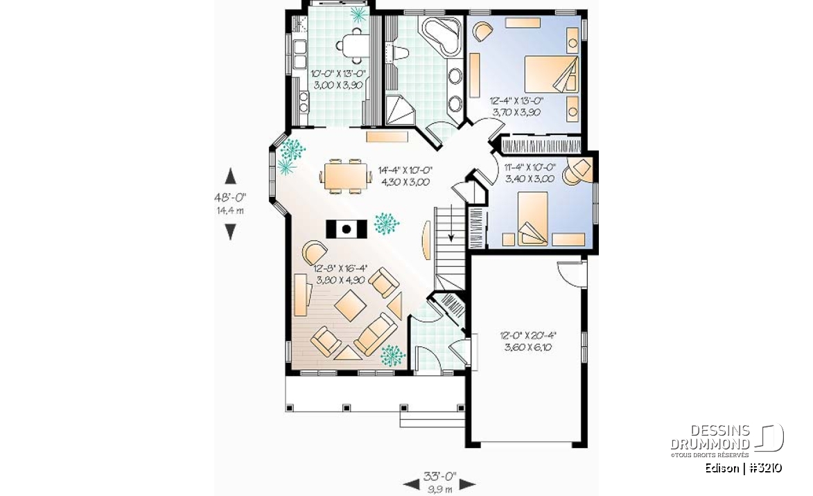 Rez-de-chaussée - Bungalow abordable, 2 chambres, galerie avant abritée, aire ouverte - Edison