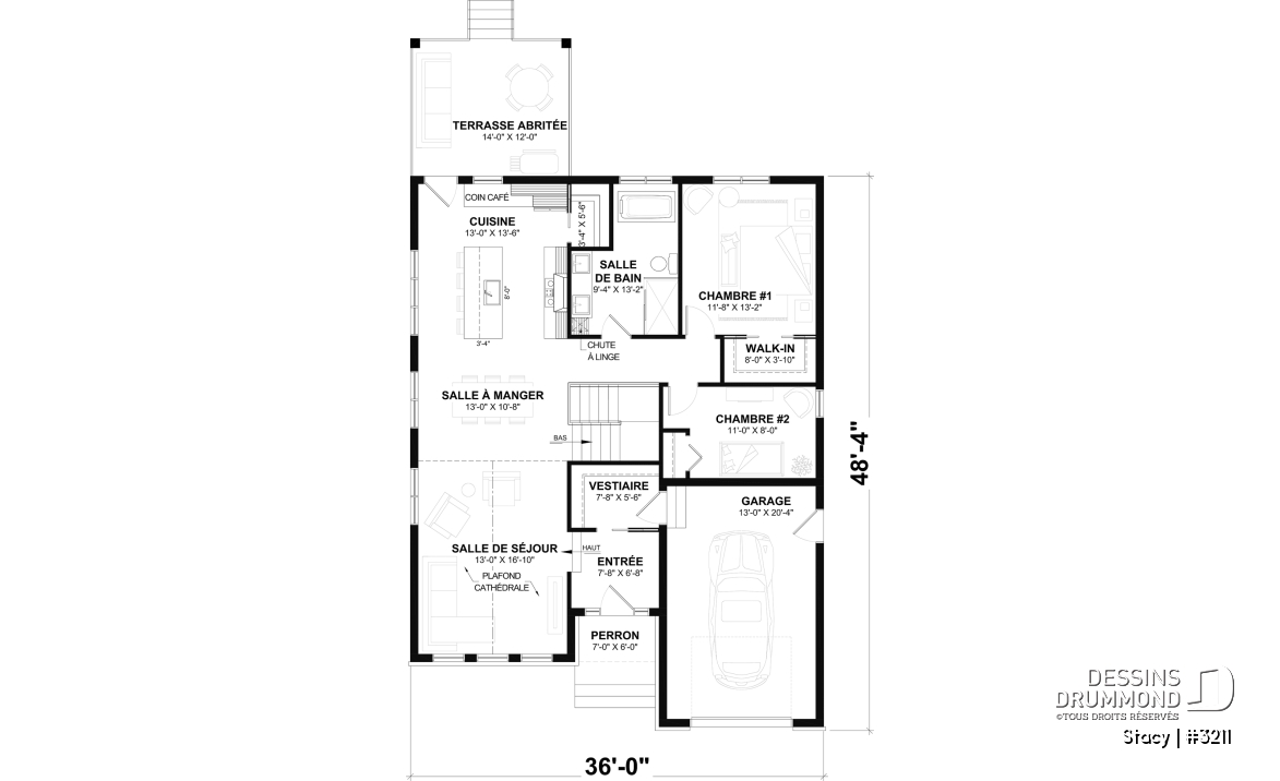 Rez-de-chaussée - Plan de plain-pied avec garage et 2 chambres au rez-de-chaussée, sous-sol aménagé optionnel - Stacy