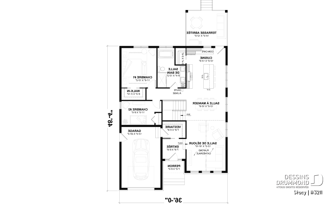 Rez-de-chaussée - Plan de plain-pied avec garage et 2 chambres au rez-de-chaussée, sous-sol aménagé optionnel - Stacy