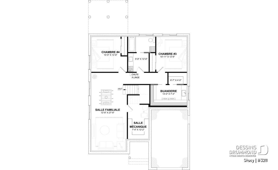 Sous-sol aménagé (Optionel $) - Plan de plain-pied avec garage et 2 chambres au rez-de-chaussée, sous-sol aménagé optionnel - Stacy