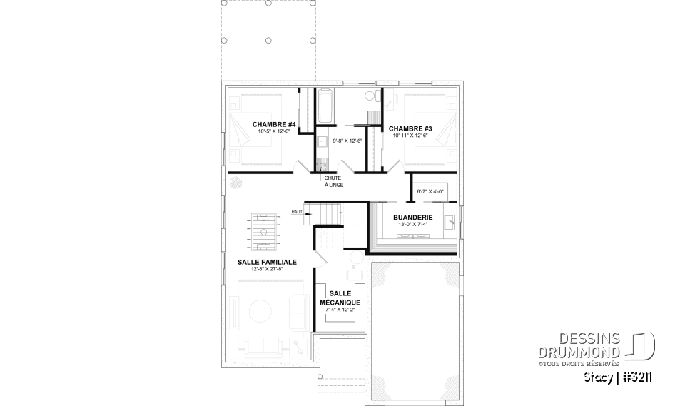 Sous-sol aménagé (Optionel $) - Plan de plain-pied avec garage et 2 chambres au rez-de-chaussée, sous-sol aménagé optionnel - Stacy