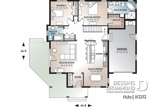 Rez-de-chaussée - Plan de plain-pied, garage, 2 chambres (superbe suite des parents), 2 salles de bain, plafond 9' et plus! - Nala