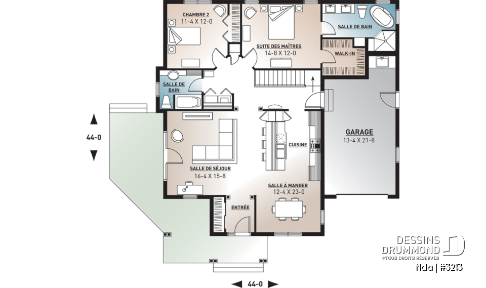 Rez-de-chaussée - Plan de plain-pied, garage, 2 chambres (superbe suite des parents), 2 salles de bain, plafond 9' et plus! - Nala