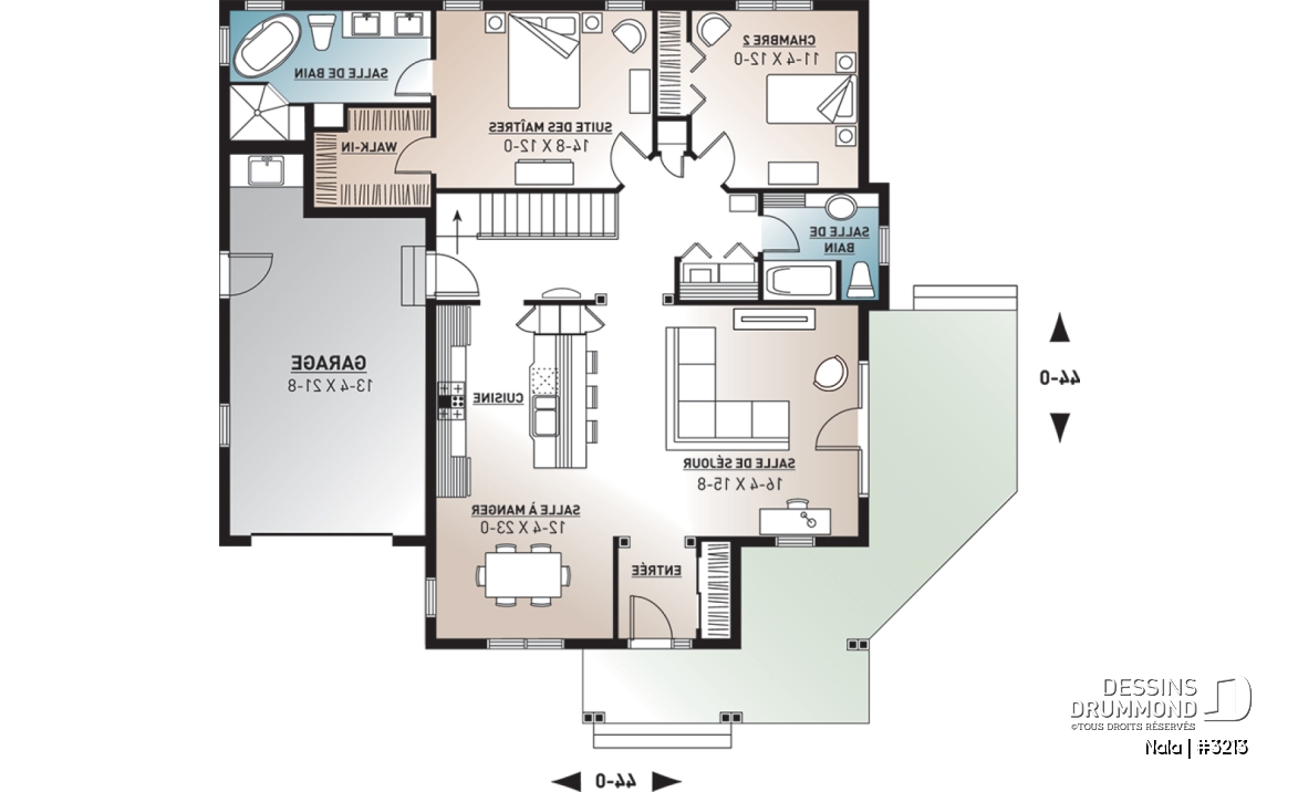 Rez-de-chaussée - Plan de plain-pied, garage, 2 chambres (superbe suite des parents), 2 salles de bain, plafond 9' et plus! - Nala
