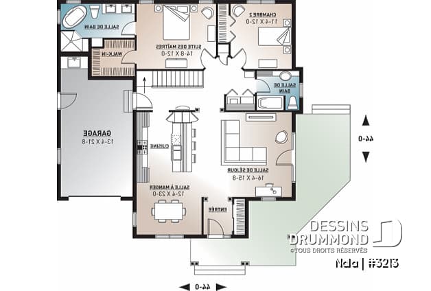Rez-de-chaussée - Plan de plain-pied, garage, 2 chambres (superbe suite des parents), 2 salles de bain, plafond 9' et plus! - Nala