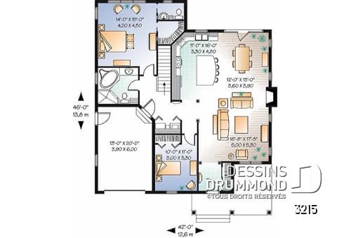 Rez-de-chaussée - Plan de plain-pied champêtre, garage, 2 chambres, 2 s.bain, grande suite des parents, plafond 9', foyer - Langston