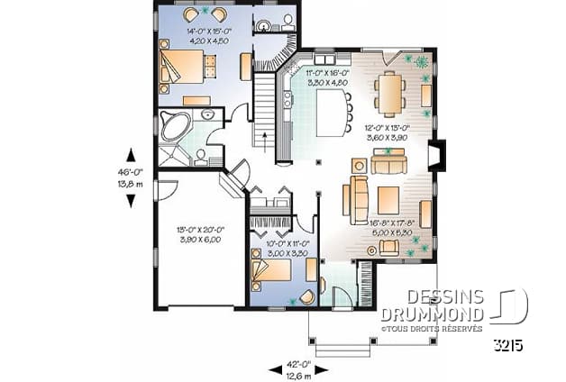 Rez-de-chaussée - Plan de plain-pied champêtre, garage, 2 chambres, 2 s.bain, grande suite des parents, plafond 9', foyer - Langston