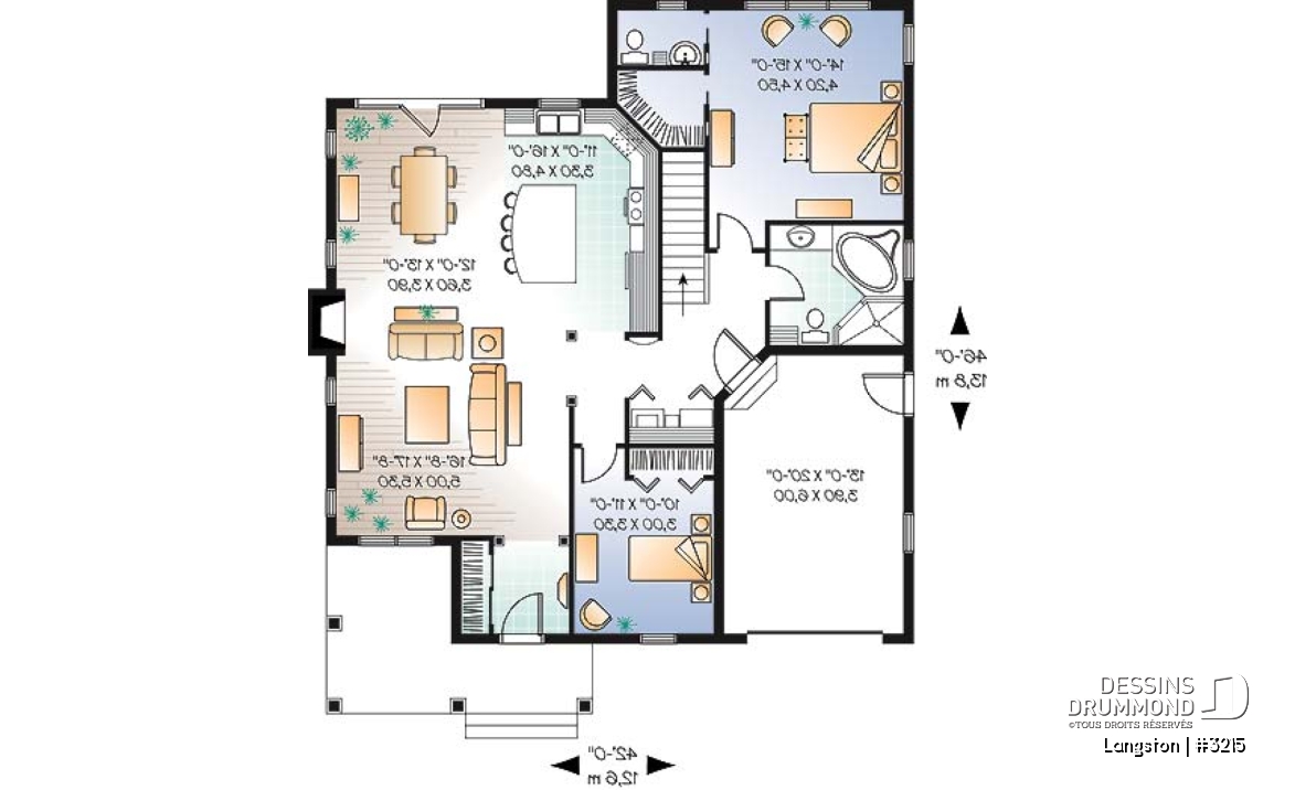 Rez-de-chaussée - Plan de plain-pied champêtre, garage, 2 chambres, 2 s.bain, grande suite des parents, plafond 9', foyer - Langston
